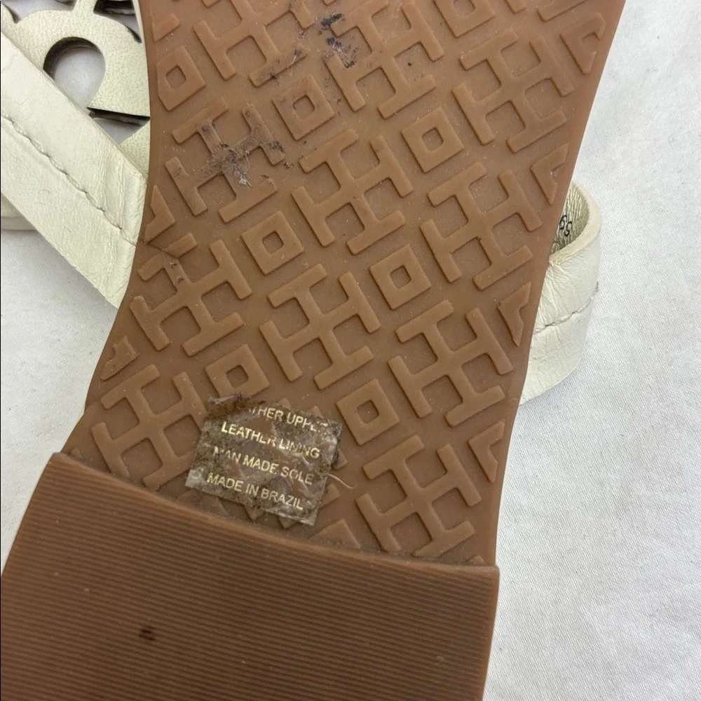 Tory Burch White Leather Logo Thong Sandals with Gold Medallions women’s size 8M - Picture 9 of 11